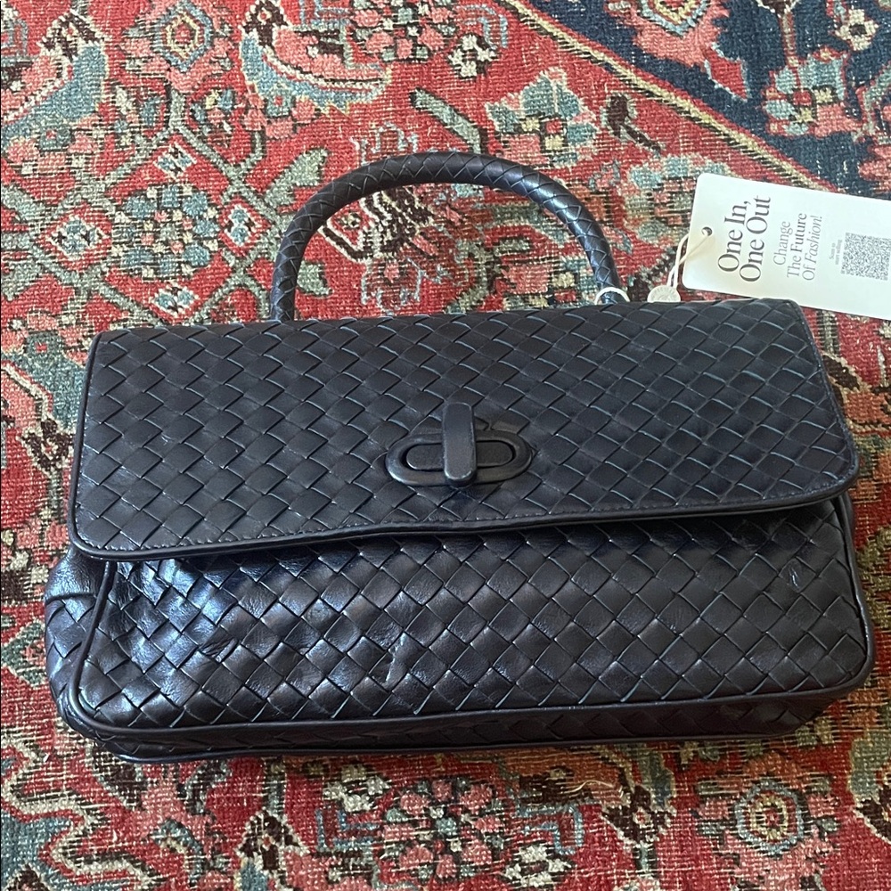 Vintage Bottega Veneta Navy Woven Leather Bag